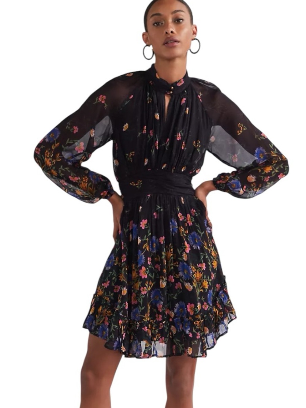 Anthropologie Floral Mini Dress Navy Blue Size 2 NWT